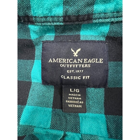 American Eagle Outfitters Men's Blue Checkered Button Down Shirt Size L *READ* - Picture 6 of 12